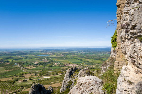 The village seen from the castle of Loarre in Europe, Spain, Aragon, Huesca, in summer, on a sunny day.