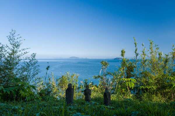 The statuettes of Hara Castle in Hara in Asia, Japan, Kyushu, Nagasaki, in summer, on a sunny day.