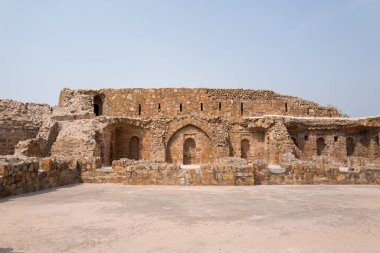 Delhi, Inde - 03: 29: 2024: Feroz Shah Kotla Fort, Asya, Hindistan, Delhi, Delhi 'de güneşli bir günde yaz mevsimi. .