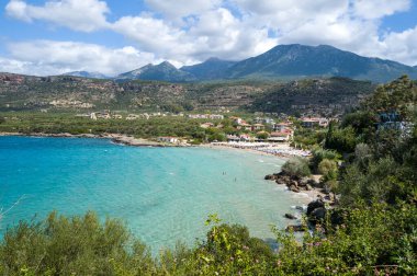 Stoupa, Grece - 09 14 2024 : Stoupa beach in Europe, Greece, Peloponnese, in summer on a sunny day. .
