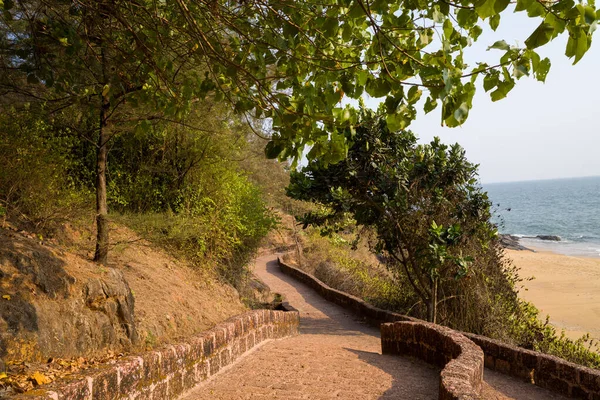 Bereketli yeşilliklerle çevrili dolambaçlı taş kaldırım Bekal, Hindistan 'da kumlu bir sahile ve sakin bir denize açılıyor. Sıcak güneş ışığı yapraklı dalların arasından süzülüp dokulu yolda yumuşak gölgeler bırakır..