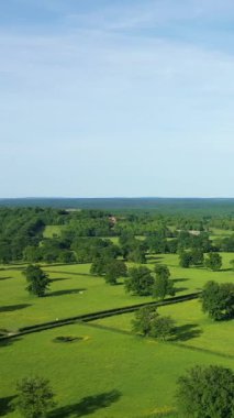 Açık bir günde Fransa 'nın başkenti Varzy' nin kırsal kesimindeki canlı yeşil tarlalar ve dağınık ağaçlar..