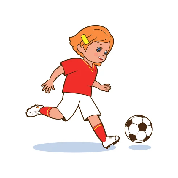 Girl Soccer Player Kicking Soccer Ball Isolated Vector Illustration Cartoon — 스톡 벡터