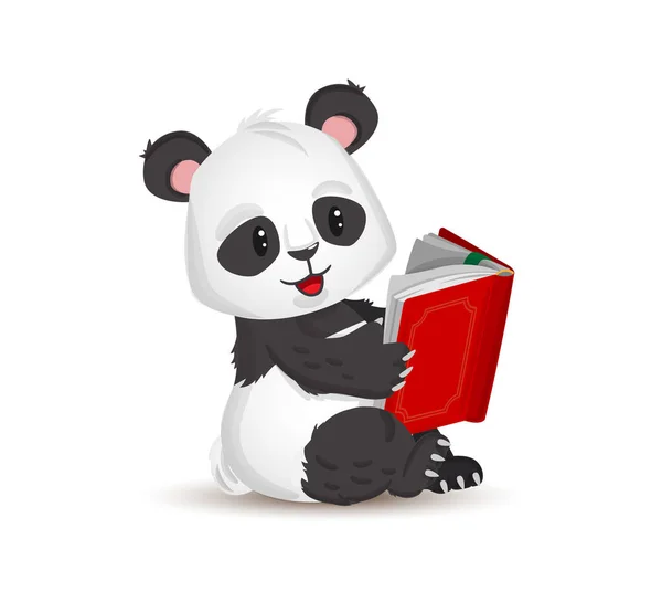 Little cute panda is reading a book. Vector ,illustration in cartoon style, isolated flat np white background — Stock Vector