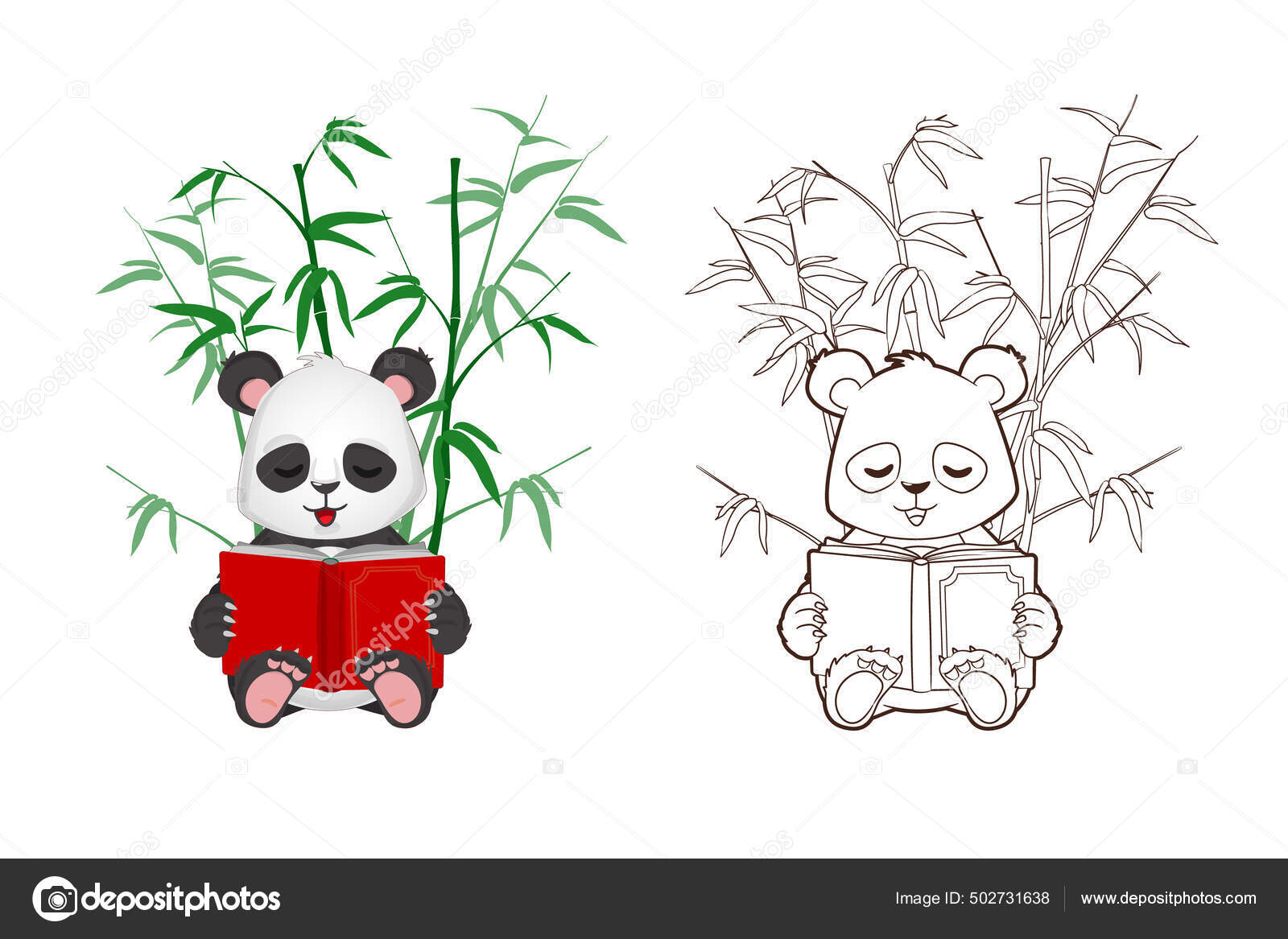 Panda Colorir Página - Arte vetorial de stock e mais imagens de