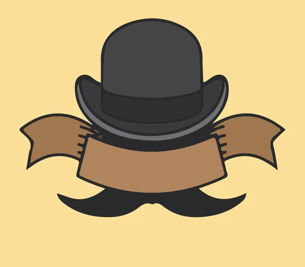 Visage Dans Chapeau Melon Moustache Est Recouvert Ruban Pour Inscription — Image vectorielle