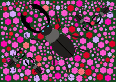 çiçek çayırda boynuzlu böcekler