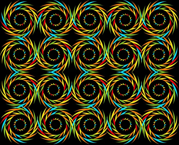 O padrão geométrico abstrato de formas coloridas em um fundo preto — Vetor de Stock