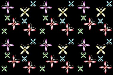 siyah bir arka plan üzerinde renkli kelebeklerin seamless modeli