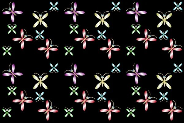 siyah bir arka plan üzerinde renkli kelebeklerin seamless modeli