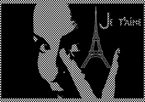 Une belle fille à la tour Eiffel — Image vectorielle