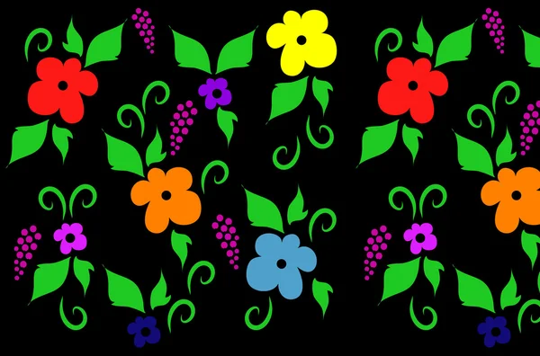 Kesintisiz renkli çiçek desenli siyah — Stok Vektör