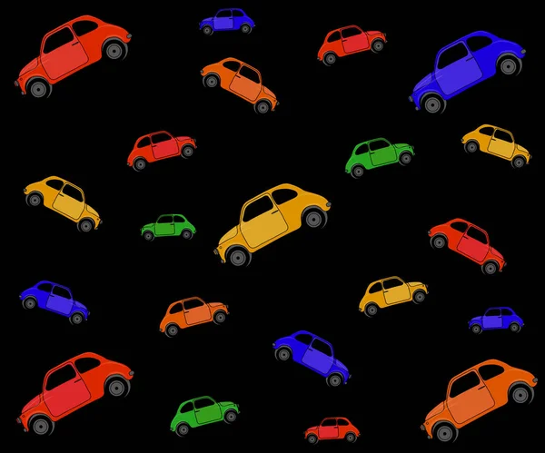 Black Background Multicolored Cars — Stock Vector