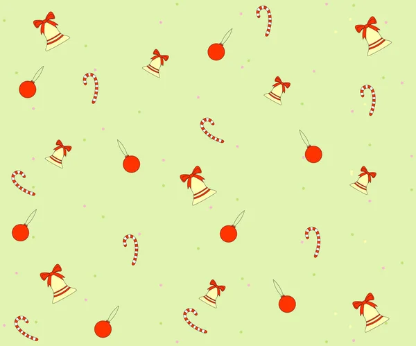 圣诞无缝图案 有铃铛 意大利面和棒棒糖 — 图库矢量图片