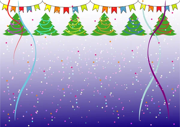 Fundo de Natal simples com árvores de Natal, confetes e bandeiras —  Vetores de Stock