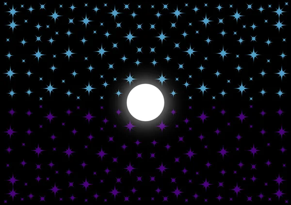 O fundo do céu noturno com estrelas coloridas e a lua — Vetor de Stock