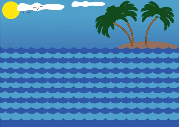 Mar, sol, isla y palmeras — Vector de stock