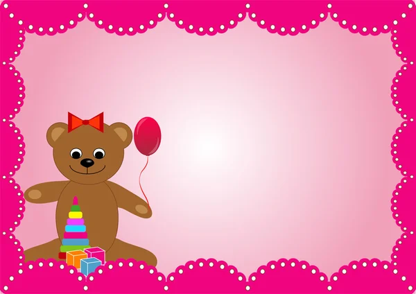 El fondo rosa con un oso de juguete para el cumpleaños de una chica — Vector de stock