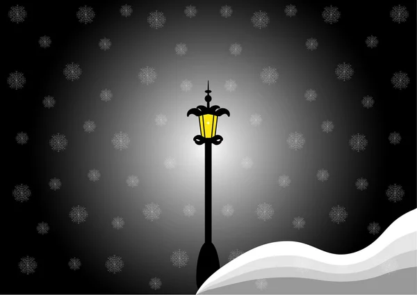 Зимний ночной пейзаж, снег и уличный фонарь — стоковый вектор