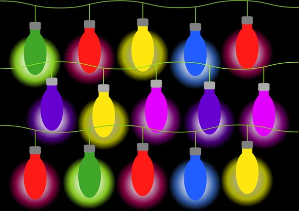 Lâmpadas coloridas sobre fundo preto —  Vetores de Stock
