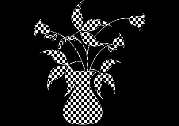 Les fleurs à carreaux noir et blanc dans le vase — Image vectorielle