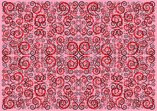 Kırmızı ve siyah spiraller üzerinden kaotik arka plan — Stok Vektör