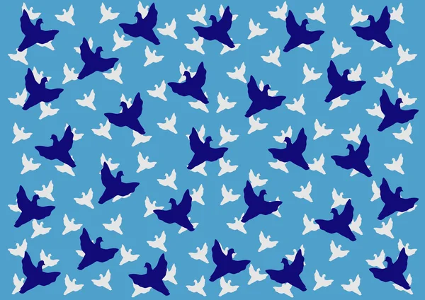 Colombes volantes colorées sur fond bleu — Image vectorielle
