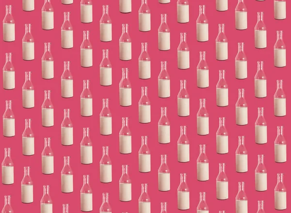 Pattern Bottle White Beverage Pink Background — Stock Photo, Image