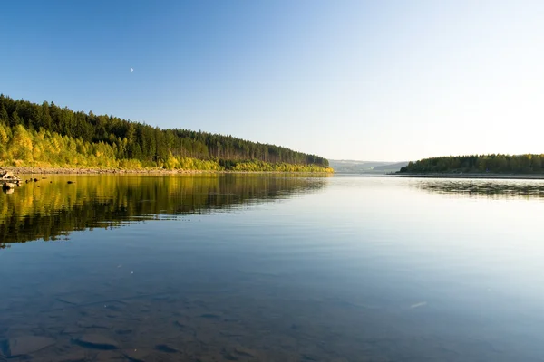 Роздуми на жовтому листі на озері — стокове фото