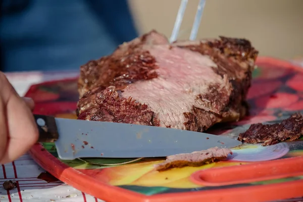 Rebanada Picanha Carne Mesa Medio Raro —  Fotos de Stock