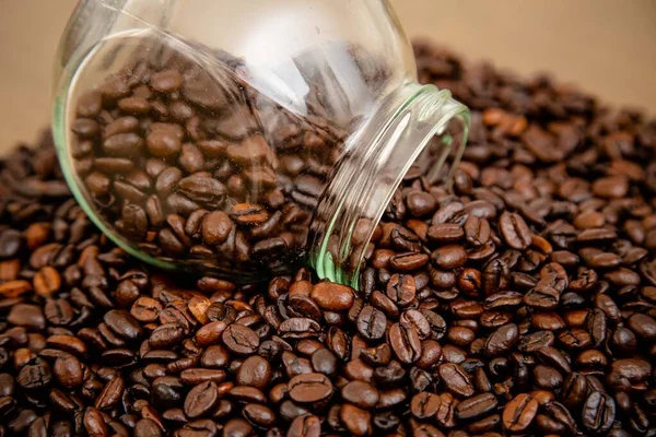 Glass Coffee Powder Poured Table Beans Straight Farm — Stock Photo, Image