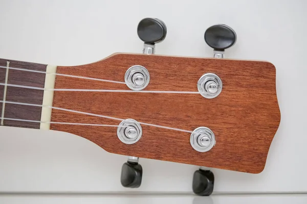 Liten Brun Trä Ukulele Gitarr Svart Omslag — Stockfoto