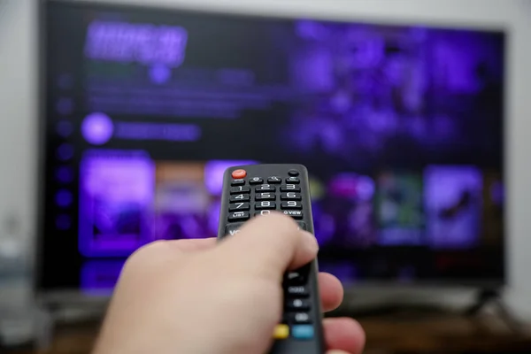 Remote Control Turn Watch Series Movies — Stock Photo, Image