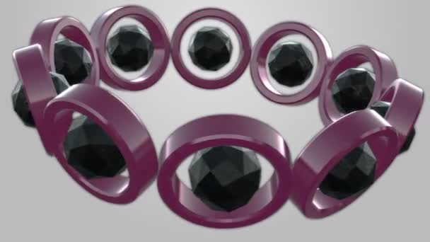 Tubos rodados rojo-púrpura-azul y esferas de poliedro negro — Vídeo de stock