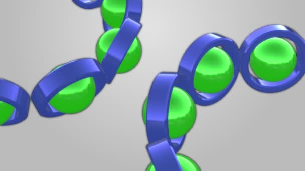 Tubes bleus roulants et sphères vertes 