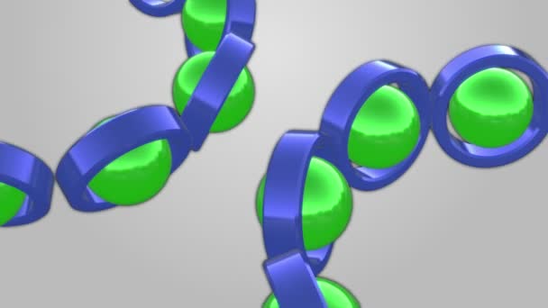 Rolamento de tubos azuis e esferas verdes — Vídeo de Stock