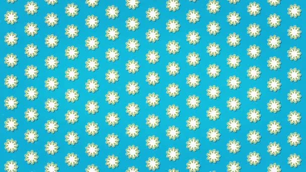 White Flowers Blue Clean Background Animation Seamless Looped Texture — Stock Video