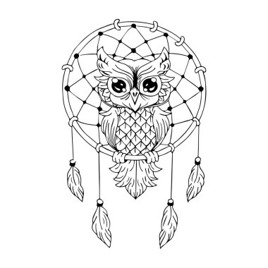 Baykuş vektör çizimi bir rüya yakalayıcıya dönüştürüldü