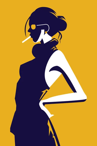 Illustrazione Vettoriale Una Donna Che Indossa Abito Stile Trendy Fumando — Vettoriale Stock