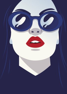 Moda tarzında gözlük takan güzel bir kadının vektör çizimi. Posterler, afişler, kapaklar ve diğer pazarlama amaçları için mükemmel.