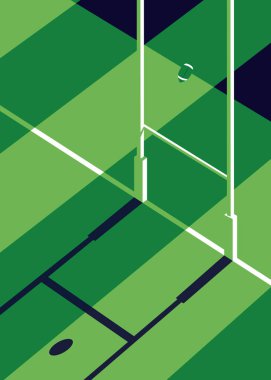 Kalenin kenarındaki rugby sahasının vektör çizimi. Poster geçmişi, afiş ve diğer pazarlama amaçları için uygun.