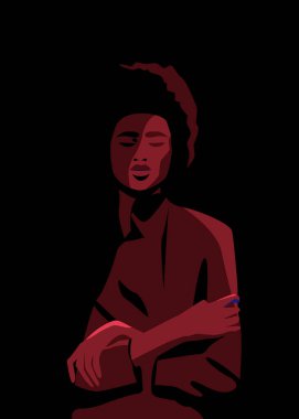 Orta yaşlı üzgün bir kadının vektör çizimi. Posterler, afişler, kapaklar ve diğer pazarlama amaçlarına uygun.