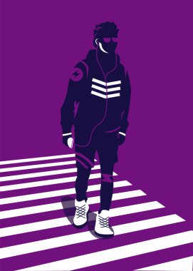 Arkadan görülen zebra haçını geçen modaya uygun bir adamın vektör çizimi. Posterler, afişler, kapaklar ve diğer pazarlama amaçlarına uygun.