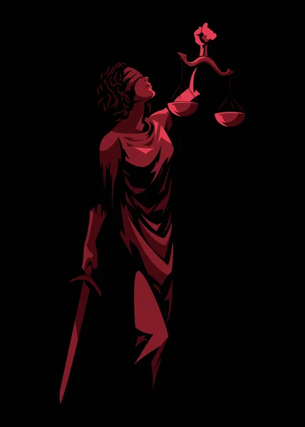 Ilustración Vectorial Dama Justicia Con Espada Escamas Adecuado Para Carteles — Vector de stock