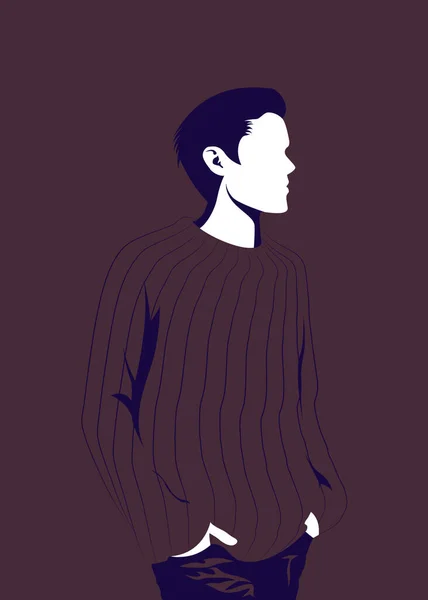 Süveter giyen bir adamın vektör çizimi. Posterler, afişler, kapaklar ve diğer pazarlama amaçları için uygun.