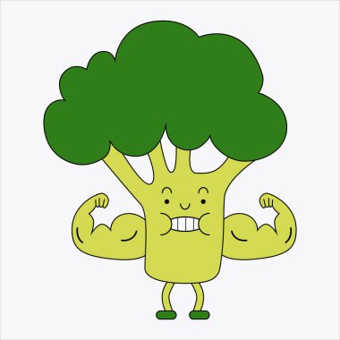 Brokoli vücut geliştiren maskot karakterinin vektör çizimi. Posterler, afişler, kapaklar ve diğer pazarlama amaçlarına uygun.