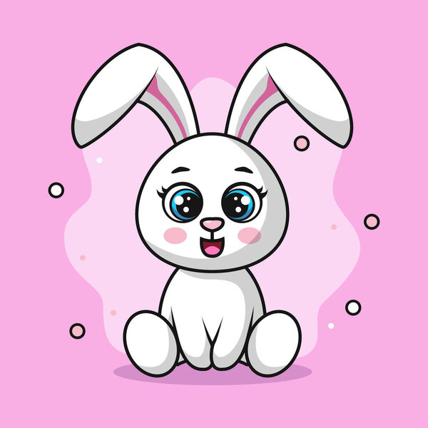 Векторная иллюстрация милого кролика, сидящего и улыбающегося. Подходит для плакатов, баннеров, обложек и других маркетинговых целей. Детская иллюстрационная книга