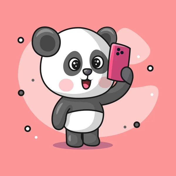 Illustrazione Vettoriale Simpatico Animale Panda Con Cellulare Selfie Adatto Manifesti — Vettoriale Stock