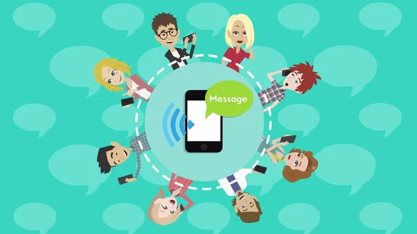 Telefonlarının başında oturan tüm insanların resmi.