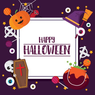 Mutlu Cadılar Bayramı Kavramı Balkabağı ve Cadı Şapkası ve Kazan Kafatası Örümceği